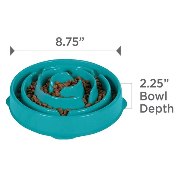 Outward Hound Slo (Slow) Fun Feeder Dog Bowl, Set of 2 Medium Turquoise/Orange - Picture 8 of 13